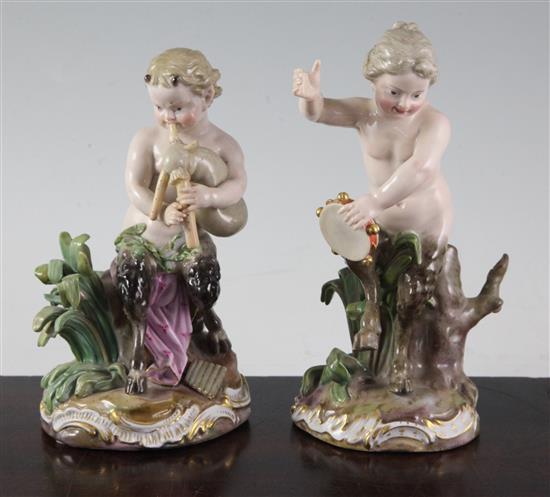 A pair of Meissen figures of fauns, 19th century, slight restorations